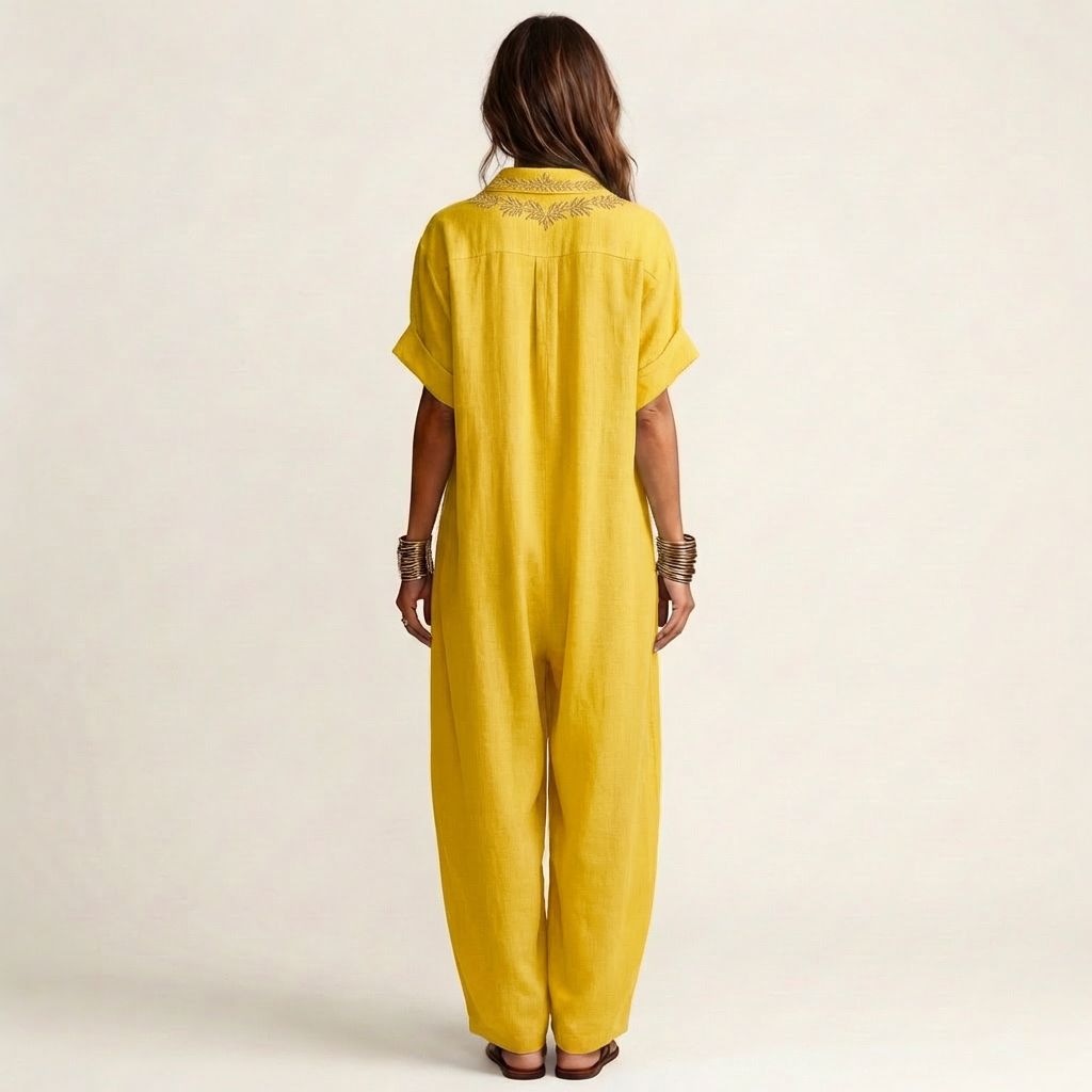 Amarina | Embroidered V-Neck Collar Maxi Dress