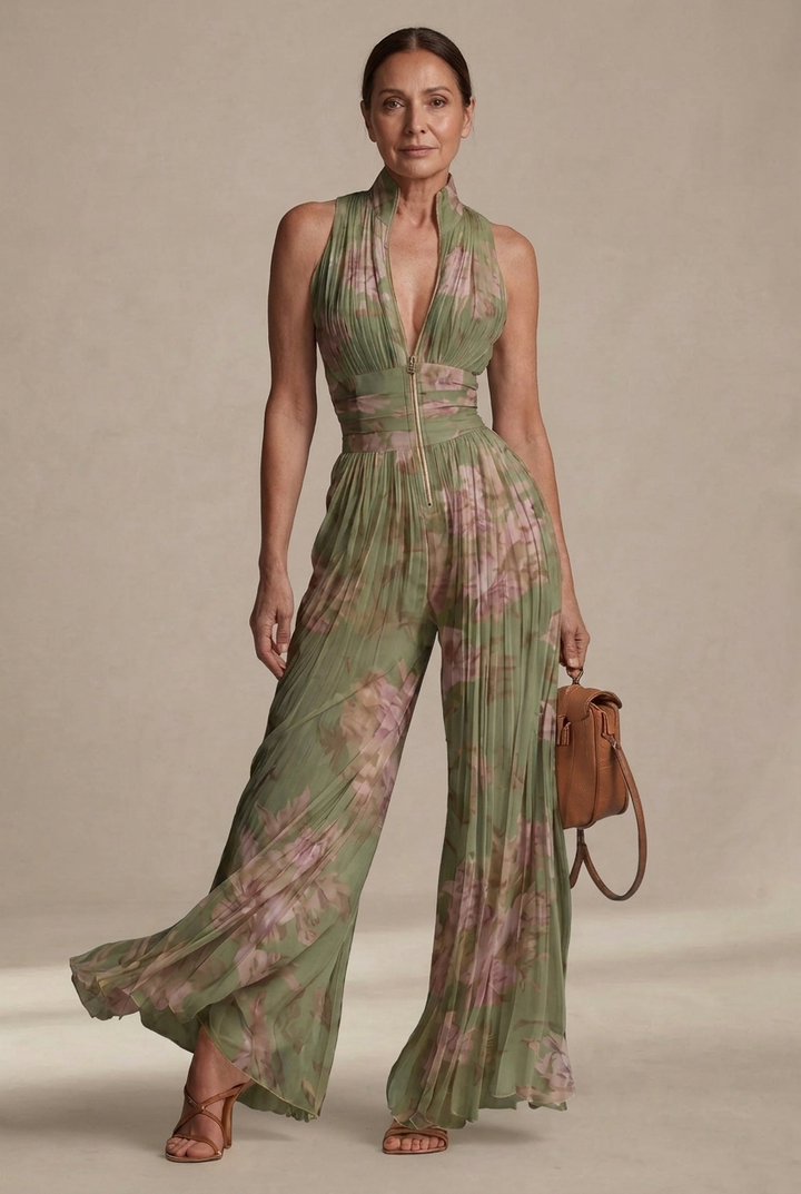 Inés | Pleated Floral Chiffon Jumpsuit