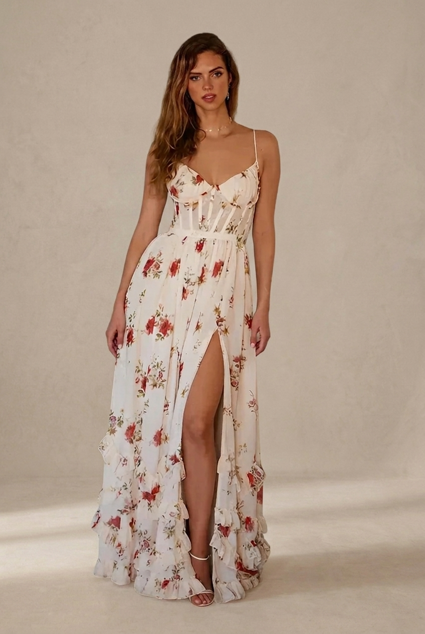 Paola | Romantic floral dress with V-neck