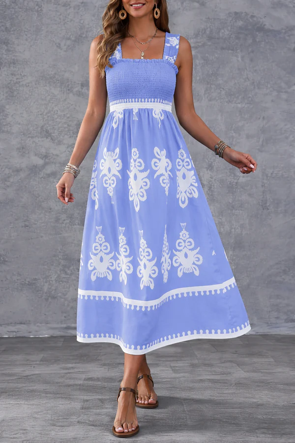 Martina | Maxi dress with artistic print and elastic waistband