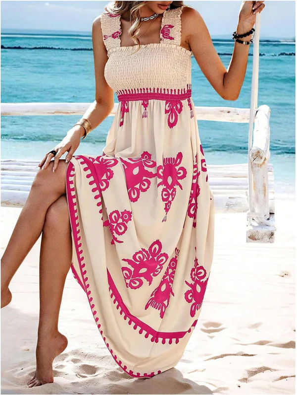 Martina | Maxi dress with artistic print and elastic waistband