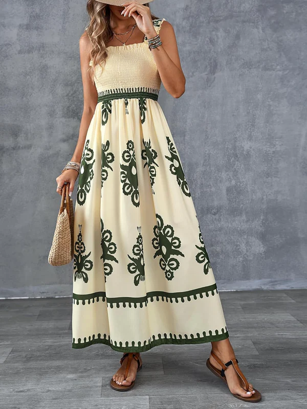 Martina | Maxi dress with artistic print and elastic waistband