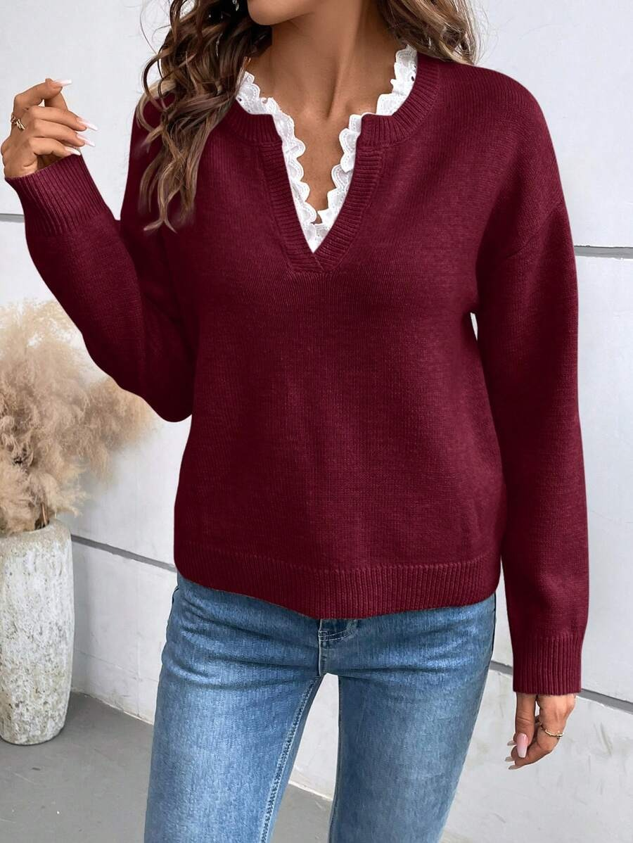 Lynne | Women's Lace V-Neck Knit Sweater