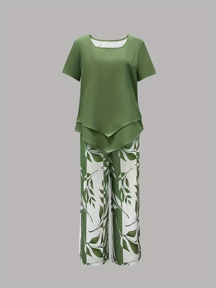 Avy™ | Casual Two-Piece Set with Leaf Print