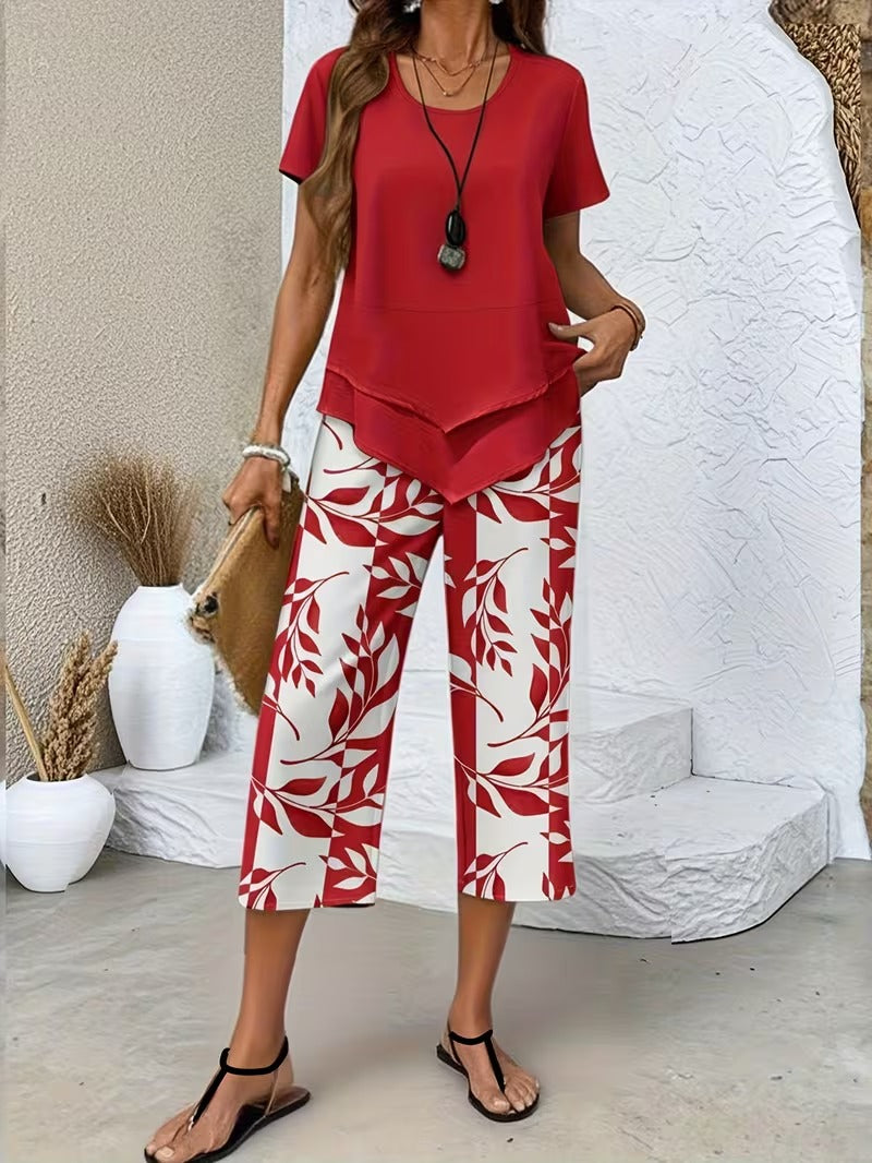 Avy™ | Casual Two-Piece Set with Leaf Print