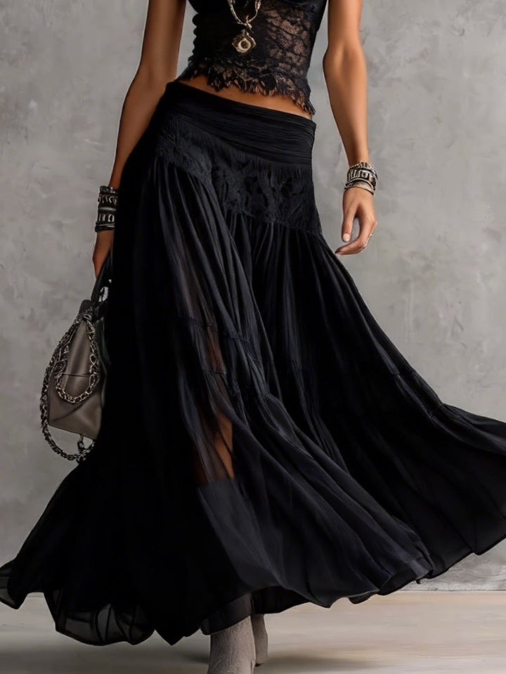 Maya | Lace-Paneled Top & Pleated Maxi Skirt