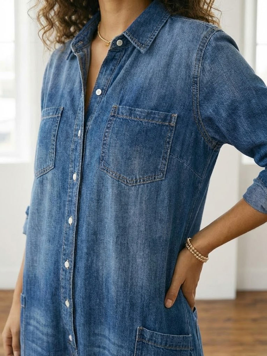Diana | Vintage Washed Soft Cotton Denim Jumpsuit with Button Closure