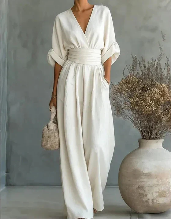 Daniela - Elegant V-neck Jumpsuit with Wide Legs