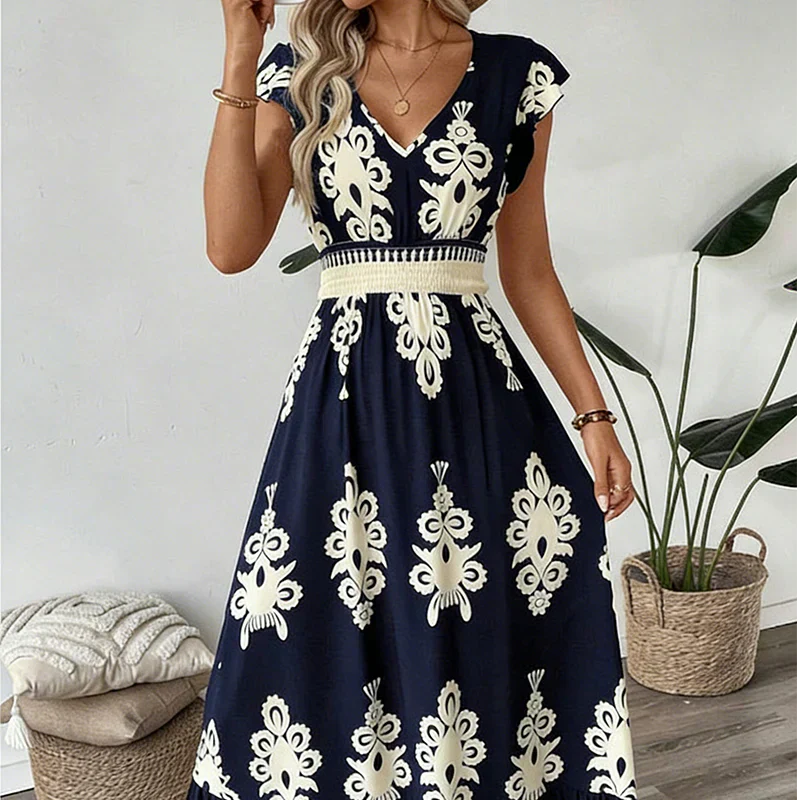 Candela | Baroque maxi dress with V-neck