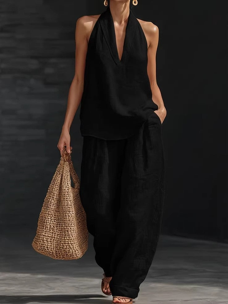 Amelia | V-Neck Top & Wide-Leg Pants Set