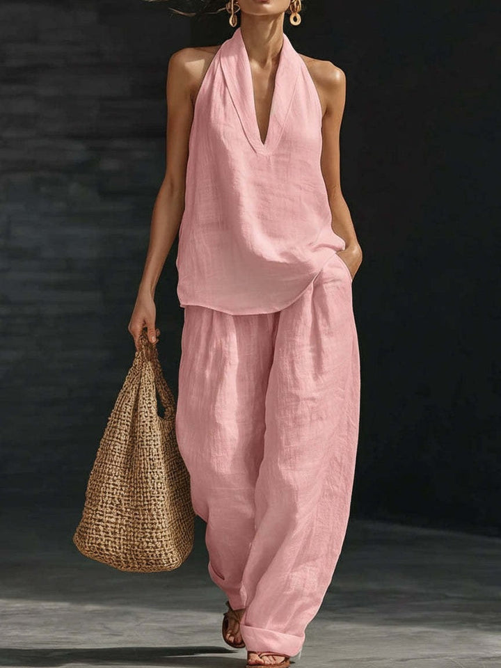 Amelia | V-Neck Top & Wide-Leg Pants Set